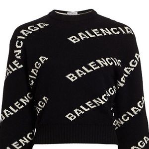 Balenciaga Intarsia Logo Cropped Sweater